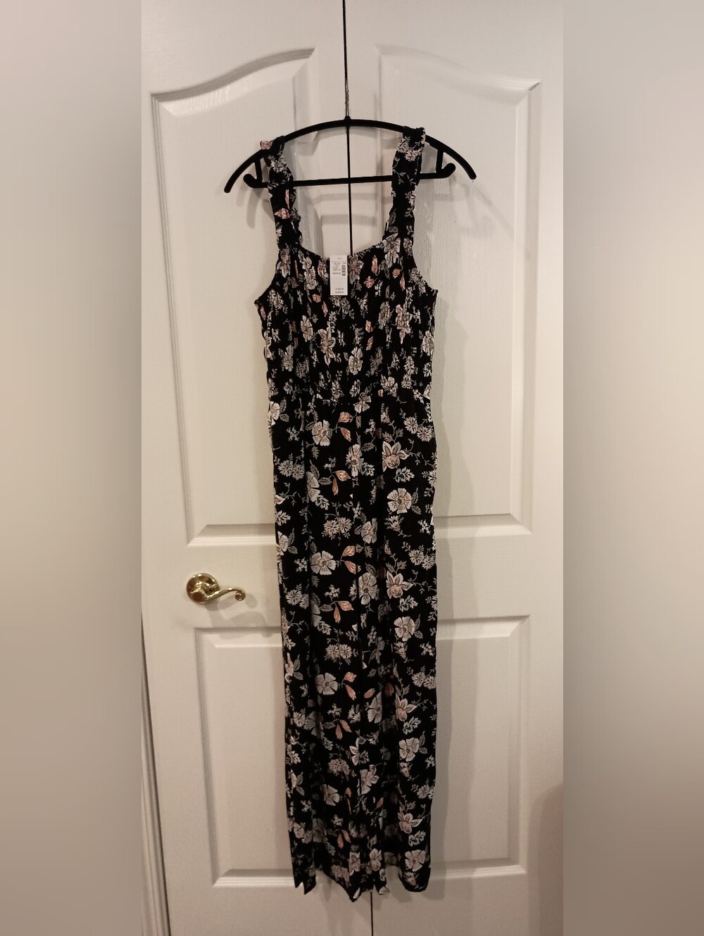 Maurices Black Floral Maxi Jumpsuit with Pink and Cream Blooms - Picture 2 of 12